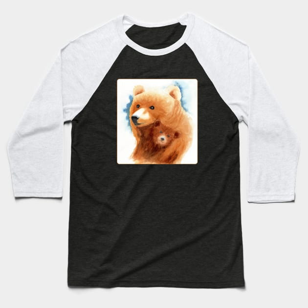 Little Bear and Mom Watercolor Painting Baseball T-Shirt by MMcBuck